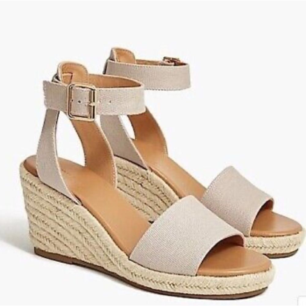 J Crew Light Pink Canvas Espadrille Wedge Sandles Size 10 EUC